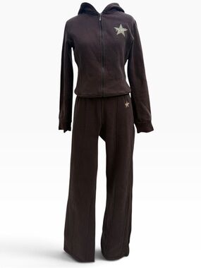 Vintage Y2K RW&CO. Brown Star-Accent Hooded Track Set